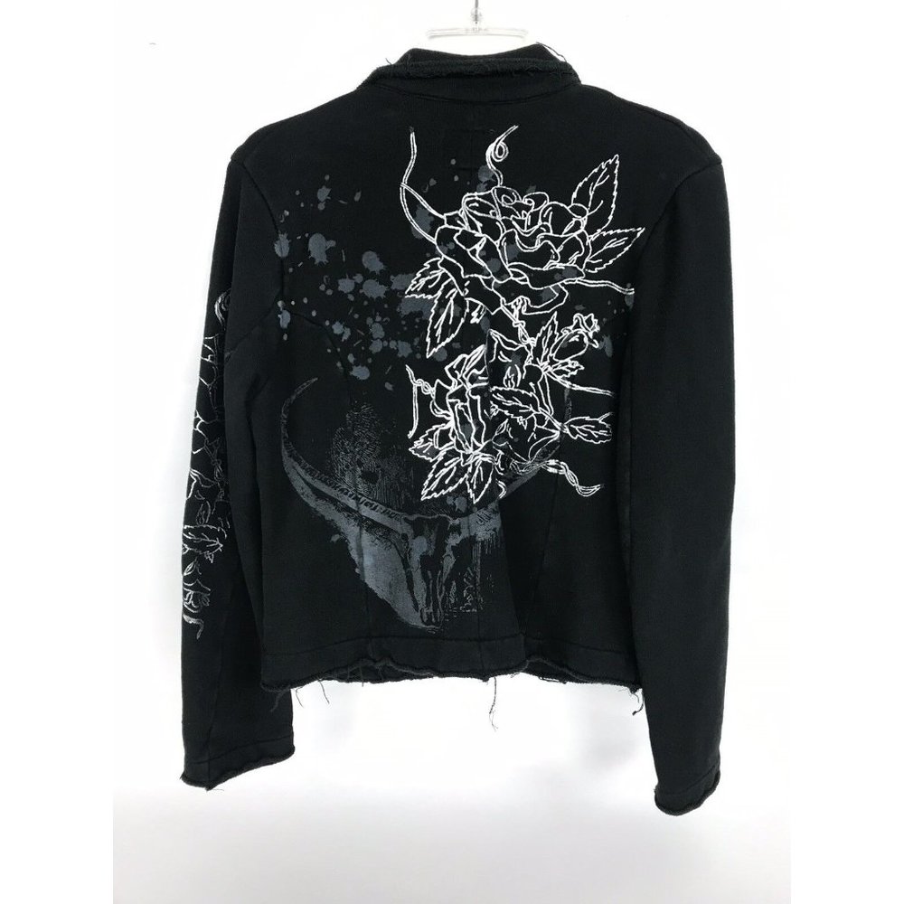 BB Dakota Womens Black Gray Sweat Jacket Blazer Floral‎ Cow Steer Stag Large